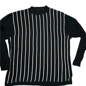 Vintage Luxury brand Genelli 100% Silk Sweater Black White Pinstripe Sz XL